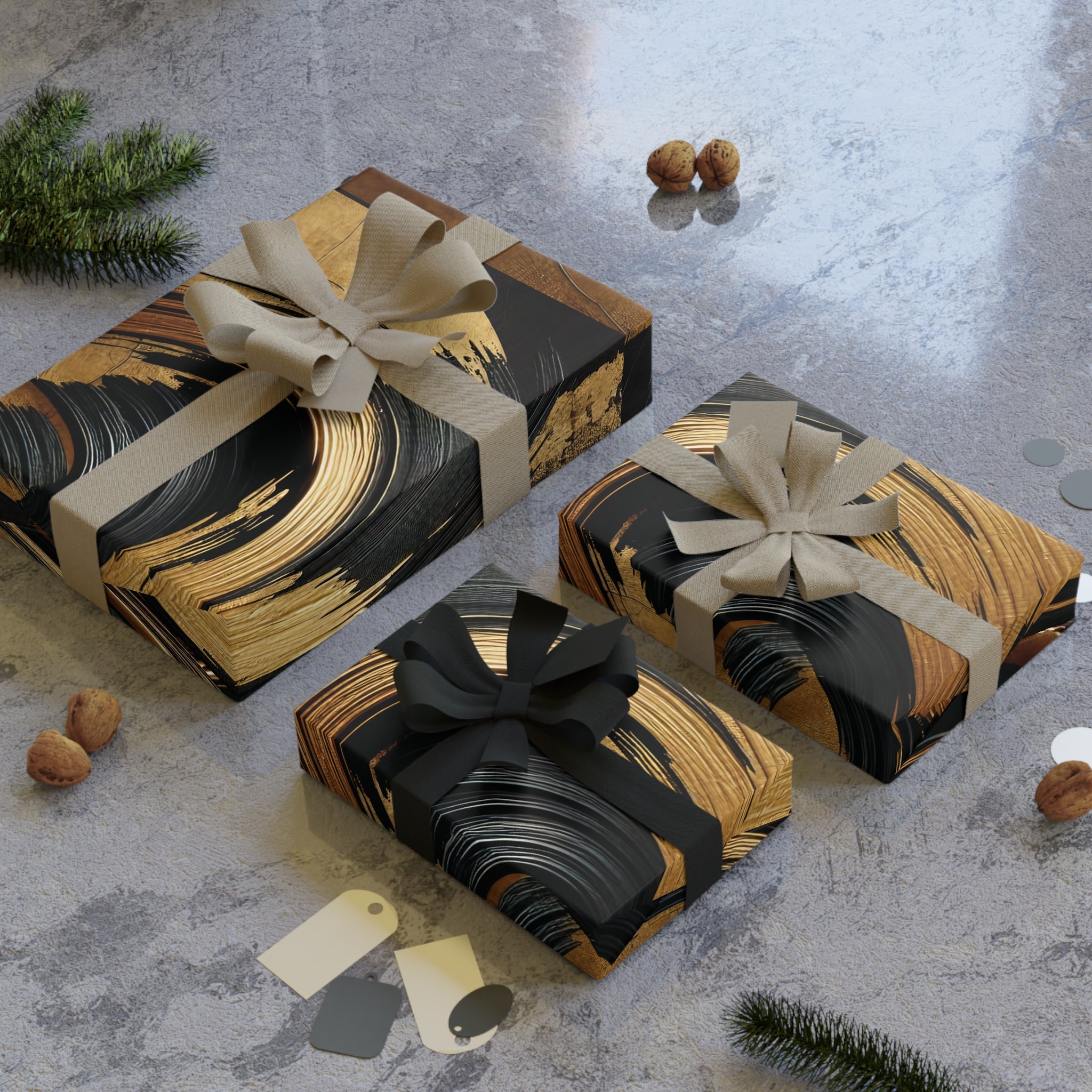 Gift Wrapping Paper - Rols - Golden brushstroke on the black background